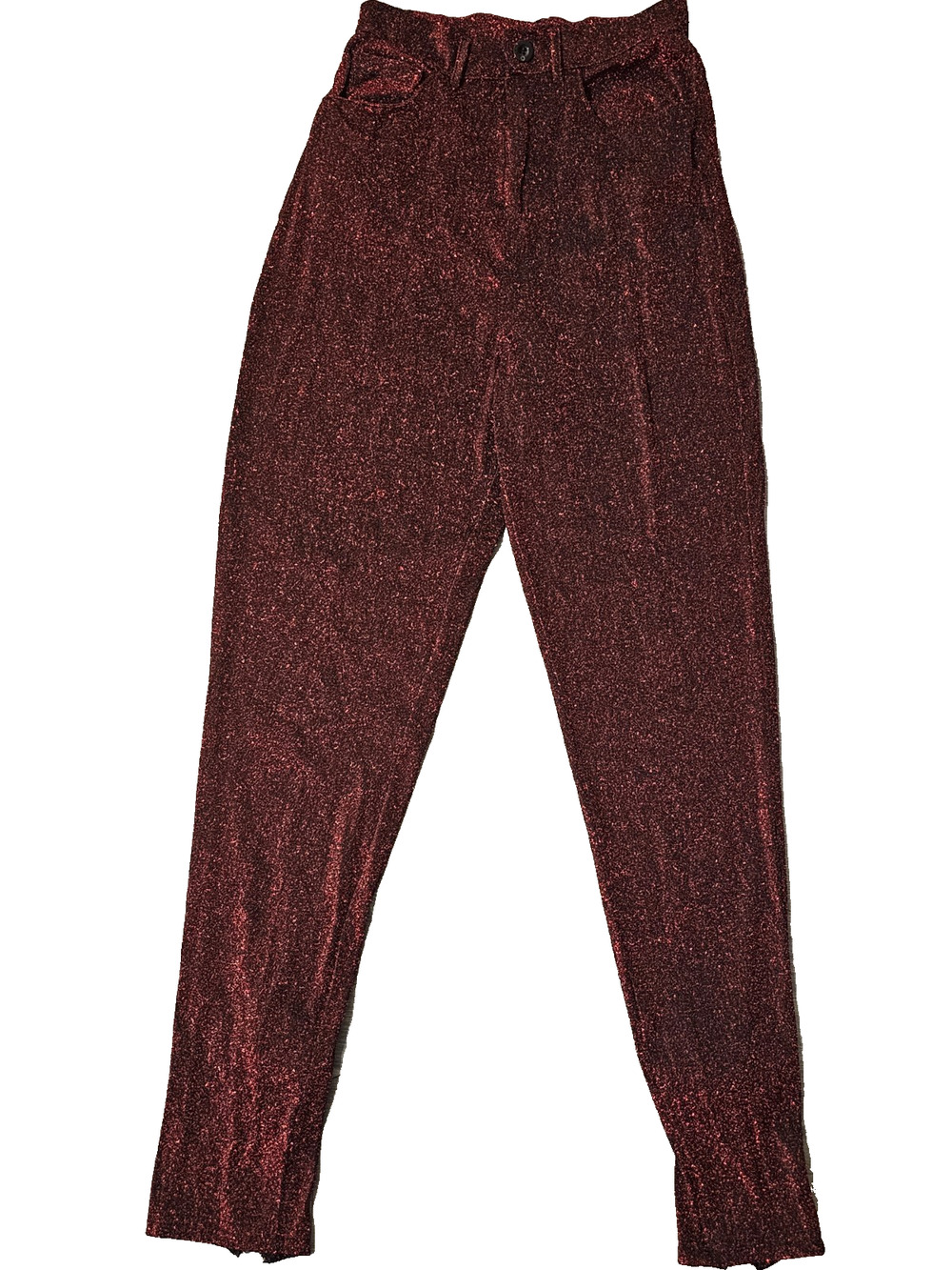 CBR Womens Size S Metallic Red Sparkly Jegging Leggings Zipper Bow Ankles Party